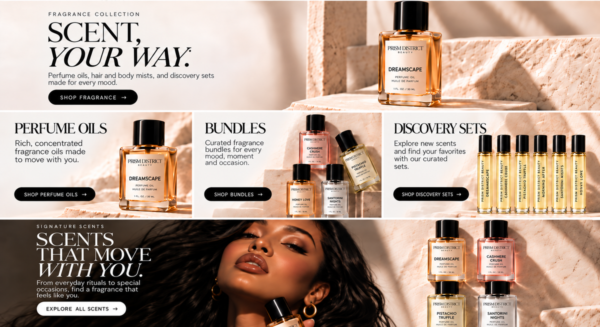 Prism District Beauty fragrance collection approved desktop layout